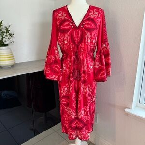 Figue Minette Cross Stitch Embroidered Midi Dress‎ Women's Size S E